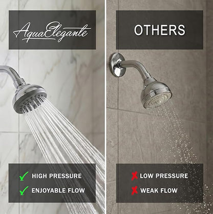 Aqua Elegante Pressure Boosting Shower Head - 1.8 GPM - Polished Chrome | 3 Inch Wall Mount, Water Saving Showerhead, Best For Low Flow Showers With Anti-Clog Nozzles & Adjustable Brass Fitting