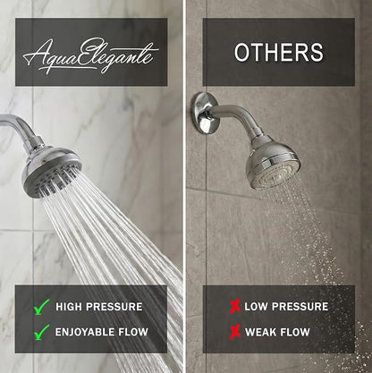 Aqua Elegante Pressure Boosting Shower Head - 2.5 GPM - Polished Chrome | 3 Inch Wall Mount, Water Saving Showerhead, Best For Low Flow Showers With Anti-Clog Nozzles & Adjustable Brass Fitting