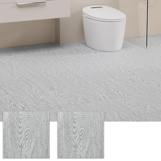 Peel and Stick Floor Tile, 30 Pcs 12" x 12" Waterproof Wood Grain Luxury Vinyl Plank Flooring, Easy DIY Self Adhesive Vinyl Floor for Bathroom, Kitchen, Living Room, White Washed Oak
