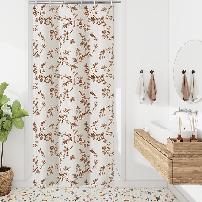 MitoVilla Small Stall Cotton Floral Shower Curtain for Bathroom,36 x 72 | Narrow Half BoHo Cottagecore Spring Shower Curtains, Modern Farmhouse Country Plant Leaves Bathroom Décor, 36 x 72
