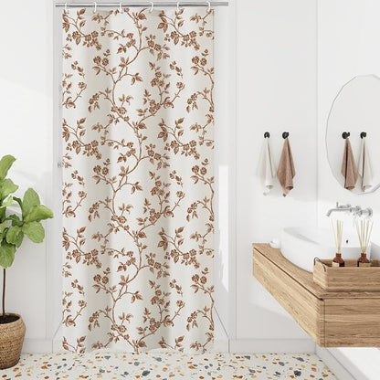 MitoVilla Small Stall Cotton Floral Shower Curtain for Bathroom,36 x 72 | Narrow Half BoHo Cottagecore Spring Shower Curtains, Modern Farmhouse Country Plant Leaves Bathroom Décor, 36 x 72