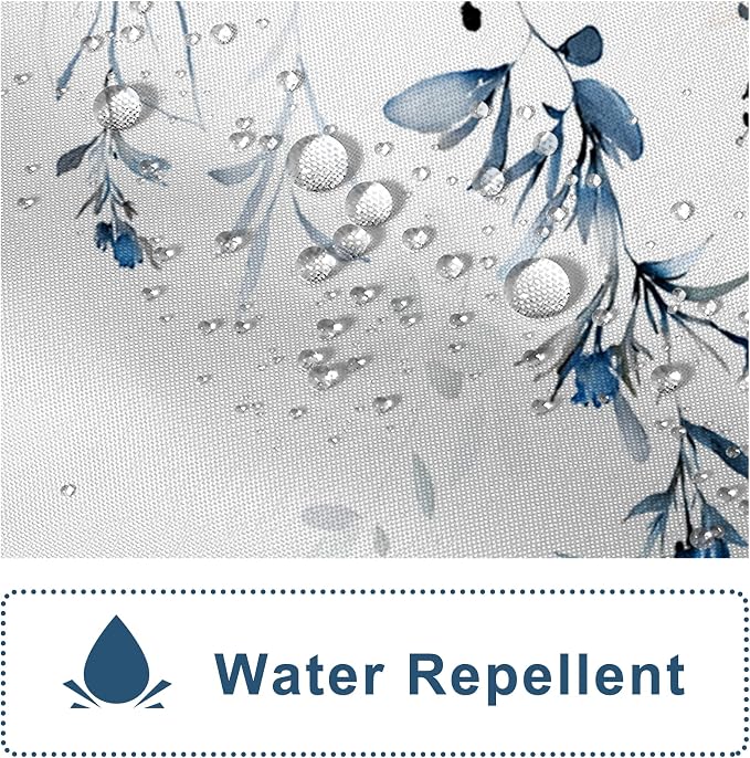 AWERT Blue Plants Shower Curtain with Hooks Watercolor Leaves Shower Curtain for Bathroom Waterproof Bathroom Accessories Bathtub Decor 60x72inch