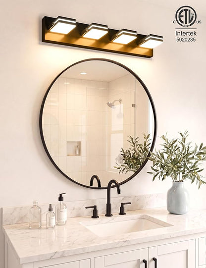 VOLISUN 4 Light Bathroom Vanity Light, 27.16 inch Dimmable Bathroom Light Fixtures Over Mirror, 5 Color Temperatures, 180°Rotatable Head, Black LED Vanity Lights for Bathrooms-ETL Certificated