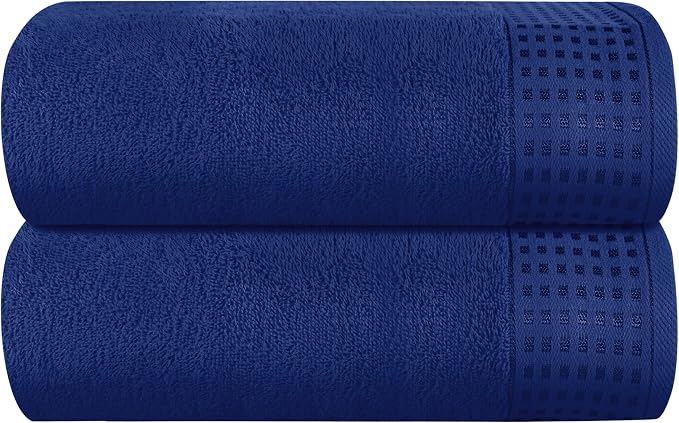 GLAMBURG 100% Cotton Oversized 2 Pack Bath Sheets 35x70, Ultra Soft Highly Absorbant Compact Quickdry & Lightweight Large Bath Sheet Set, Ideal for Gym Travel Camp Pool - Navy Blue