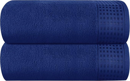 GLAMBURG 100% Cotton Oversized 2 Pack Bath Sheets 35x70, Ultra Soft Highly Absorbant Compact Quickdry & Lightweight Large Bath Sheet Set, Ideal for Gym Travel Camp Pool - Navy Blue