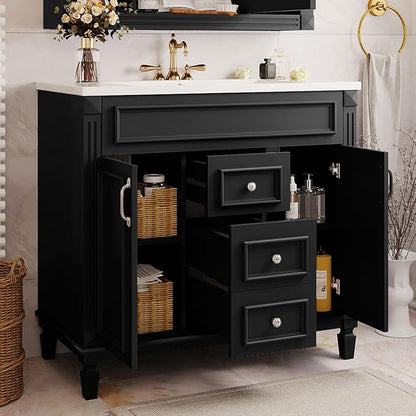 36" Bathroom Vanity with Sink Combo, Modern Wood Freestanding Storage Cabinet Set W/2 Soft Closing Doors and 2 Drawers