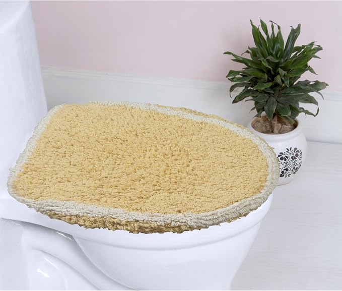 Home Weavers Allure Collection Toilet Lid Seat Cover, Elastic Edges, 100% Cotton Soft Universal Fit for Standard Oblong Round Elongated Bath Room Bowl Lids, Washable, 18"x18" Toilet Lid Cover, Yellow