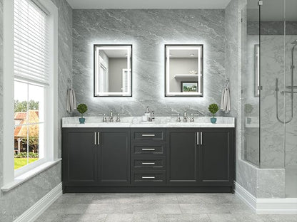 22 x 30 Bathroom LED Mirror Brushed Gunmetal Gray/Off‑Black Metal Frame Frontlit & Backlit Vanity Mirror Anti-Fog Stepless Dimmable 3 Colors White/Warm/Natural Mirror with Lights Wall-Mounted