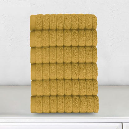 Elegant Comfort 100% Turkish Cotton Corduroy Ribbed Luxury Washcloths 6 Pack Soft 13 x 13 Inch - Higly Absorbent, Durable, Quick Dry, Spa Premium Hotel Quality for Bathroom or Travel, Gold