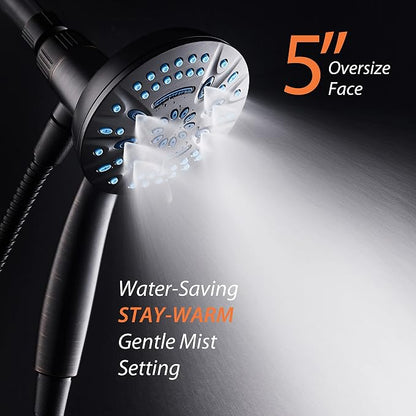 AquaCare Magneton 8-Mode High Pressure Handheld Shower Head with 2 Brackets | Space-age Magnetic Guidance Docking, Giant 5-inch Face with Hygienic Jets, Extra-long 6 ft. Stainless Steel Hose / Bronze