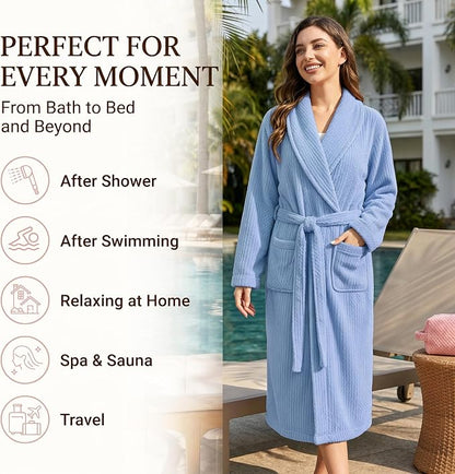 PJGGZ Women's Shawl Collar Bathrobe, Soft Long Towel Robes for Women - Super Absorbent Quick Dry yet Warm
