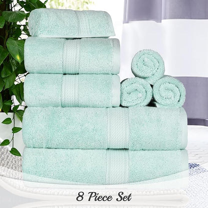 SUPERIOR Egyptian Cotton Ultra Plush & Absorbent, 8 Piece Set, Sea Foam | Quick Dry, Soft Luxury Towel Set, Bath Essentials, Guest Bath, Spa, 2 Bath, 2 Hand, 4 Face Towels, Madeline Towels