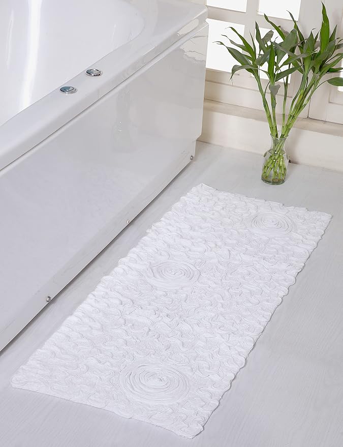 Home Weavers Bell Flower Collection 100% Cotton Tufted Bath Rugs, Extra Soft and Absorbent Bath Rugs, Non-Slip Bath Mats, Machine Washable, Bath Mats for Bathroom Floor and Tub, 21"x54" Runner, White