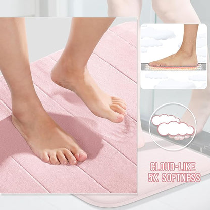 Yimobra Memory Foam Toilet Bath Mat U-Shaped, 24 X 20 Inches,Soft and Comfortable, Super Water Absorption, Non-Slip, Machine Wash and Easier to Dry for Bathroom Commode Contour Rug, Pink