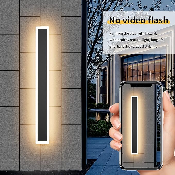Aipsun 2 Pack Black Outdoor Wall Light 39.4inch Modern LED Exterior Wall Sconce, Long LED Linear Exterior Lights 3000K for House Living Room Corridor