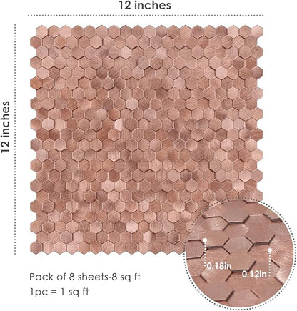 STICKGOO Peel and Stick Backsplash Tiles, Stick on Mosaic Self Adhesive Tiles, 3D Hexagon Backsplash for Kitchen Bathroom Fireplace Vanity (8PCS, Rose Gold)