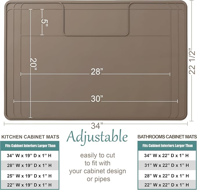 The Original Under Sink Mat - Silicone Waterproof mat, Trimmable, Easy to Clean, Kitchen cabinet liner, Under sink protector mats, Drip Tray with Lip - 34" x 22" or smaller
