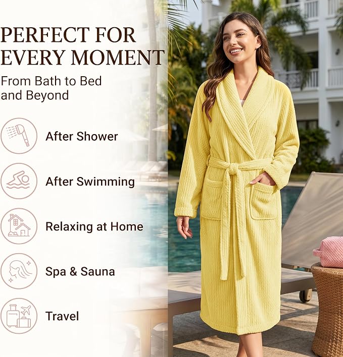 PJGGZ Women's Shawl Collar Bathrobe, Soft Long Towel Robes for Women - Super Absorbent Quick Dry yet Warm