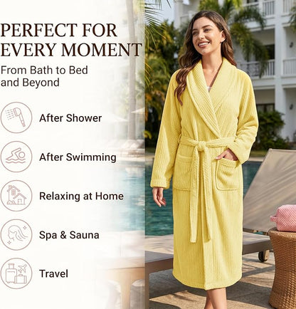PJGGZ Women's Shawl Collar Bathrobe, Soft Long Towel Robes for Women - Super Absorbent Quick Dry yet Warm
