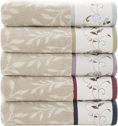 Madison Park Serene 100% Cotton Bath Towel Set Luxurious Floral Decorative Towels for Bathroom Embroidered Cotton Jacquard Design Soft Highly Absorbent for Shower 600 GSM, Multi-Sizes, Red 6 Piece | Luxurious Floral Decorative Towels for Bathroom, Embr...