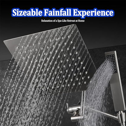 All Metal Rain Shower Head with Handheld Combo, YDmeet 10" Rainfall Shower Head, Stainless Steel Hand Wand, 3 Setting Diverter, Adjustable Extension Arm w/Lock Joints, Extra Long Hose, Brushed Nickel
