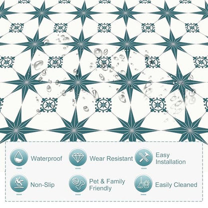 MORCART 20PCS 7.87" x 7.87" Peel and Stick Floor Tile, Blue Spruce Star | Self-Adhesive DIY Vinyl Flooring, Removable and Waterproof Tile Sticker for Bathroom, Kitchen, Wall, Bedroom, Stairs