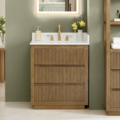 ALTAIR Bathroom Vanity 30 Inch with Sink Mordern Freestanding Single Vanities Brown Large Storge Cabinet with Backsplash Sidesplash Ceramic Countertop Pre-Assembled Bath Fixtures