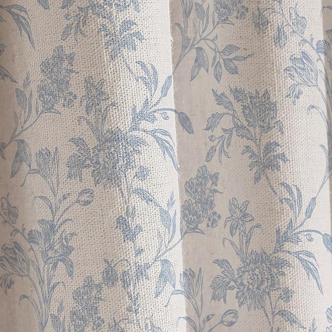 WOUVMA Blue Shower Curtain Floral Cotton Linen Cottagecore Shower Curtain for Bathroom 75" L x 72" W Long