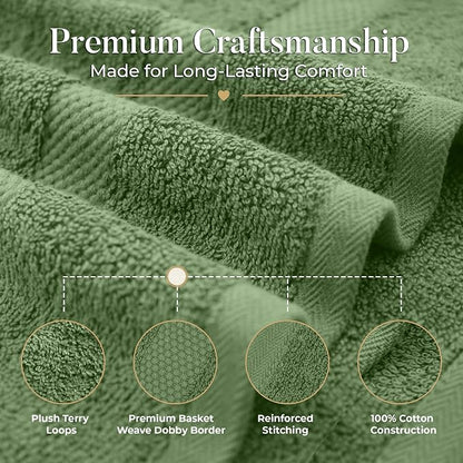 DAN RIVER 600 GSM Cotton Large Bath Towels Set of 4, 27 x 54 Inches, Green | Larger & Lighter Weight Towels for Bathroom - Highly Absorbent & Quick Dry 100% Cotton Bath Towel Set for Home, Spa & Hotel