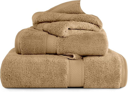 SUPERIOR Egyptian Cotton Ultra Plush & Absorbent, 3 Piece Set, Toast | Quick Dry, Soft Luxury Towel Set, Bath Essentials, Guest Bath, Spa, 1 Bath, 1 Hand, 1 Face Towels, Madeline Towels
