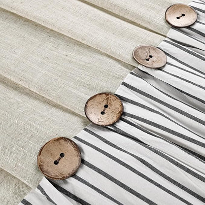 DOSLY IDÉES Farmhouse Shower Curtain,Beige and Black Stripe,Button Curtain,Linen and Cotton Woven Fabric,Rustic Charm Country Chic Style,72x96 in