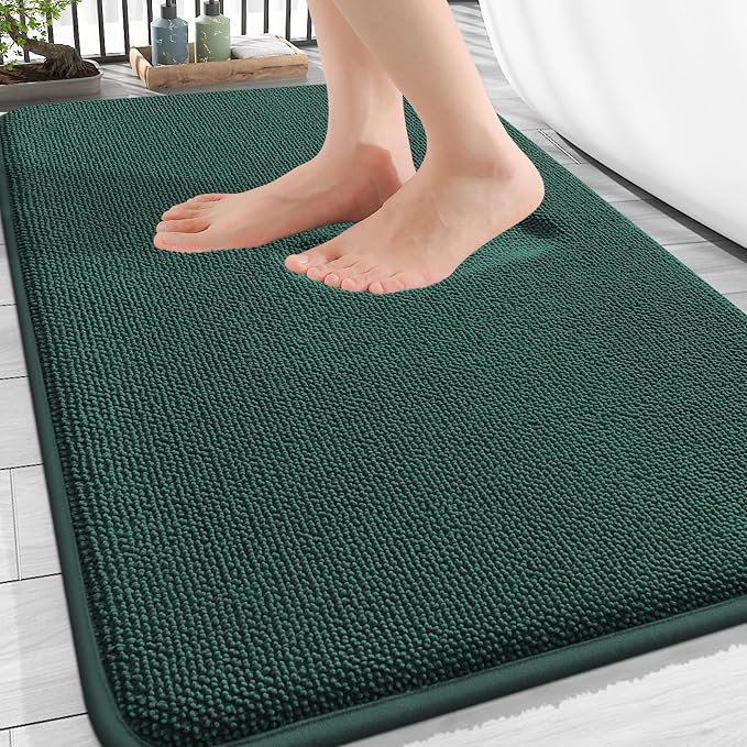 OLANLY Memory Foam Bathroom Rugs 30x20, Absorbent Bath Mat, Blackish Green | Soft Quick Dry Bath Rugs, Non-Slip, Machine Washable Carpet for Bathroom Floor, Tub and Shower, Home Decor Accessories