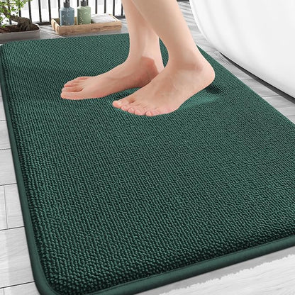 OLANLY Memory Foam Bathroom Rugs 30x20, Absorbent Bath Mat, Blackish Green | Soft Quick Dry Bath Rugs, Non-Slip, Machine Washable Carpet for Bathroom Floor, Tub and Shower, Home Decor Accessories