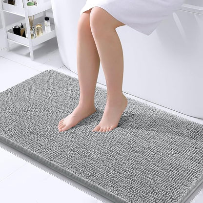 OLANLY Bathroom Runner Rugs 40x24, Extra Soft Absorbent Chenille Bath Rugs | Light Grey, Quick-Drying Rubber Backing, Washable Long Bath Mat for Bathroom Floor, Tub and Shower, Home Decor Accessories