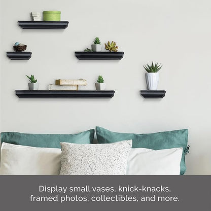 MELANNCO Floating Molding Shelves for Bedroom, Living Room, Bathroom, Kitchen, Nursery, Set of 5, Black