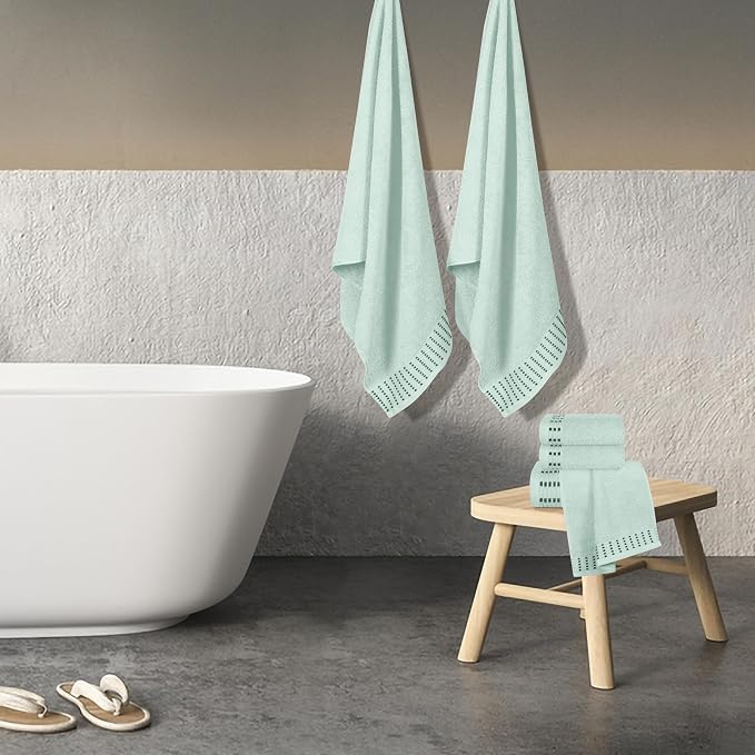 Ultra Soft 6 Pack Cotton Towel Set, Contains 2 Bath Towels 28x55 inch, 2 Hand Towels 16x24 inch & 2 Wash Cloths 12x12 inch, Ideal Everyday use, Compact & Lightweight - Sea Green