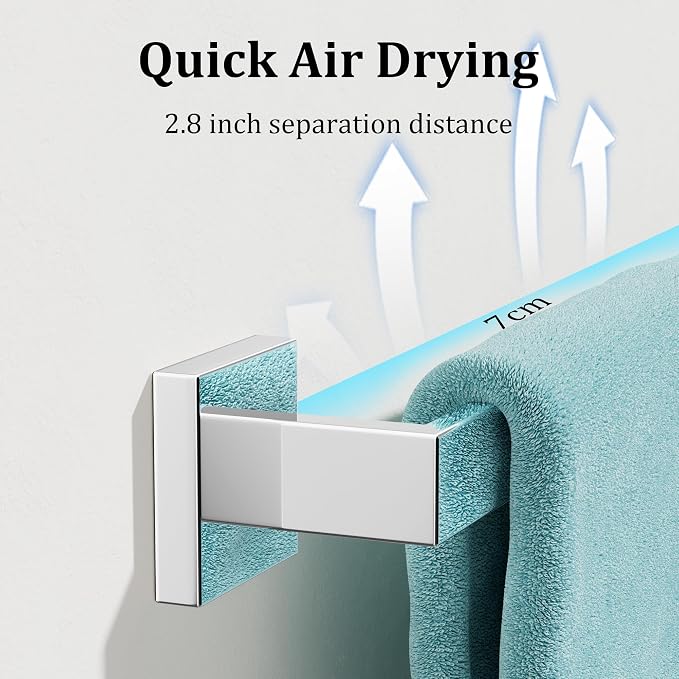 Alise Towel Bar Towel Rack for Bathroom Wall Mount 12 Inch,Polished Chrome | SUS304 Stainless Steel Bathroom Towel Holder, Full Square Towel Rod Towel Hanger for Bathroom Lavatory Kitchen