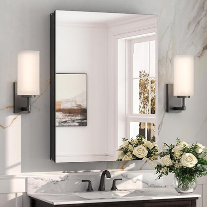 Keonjinn Black Medicine Cabinet with Mirror 24" x 32", Adjustable Shelves | Assembly Needed, Wall Mount/Recessed, Safe Tempered Glass with NO Distortion, Soft Close with DTC Hinges, Lightweight