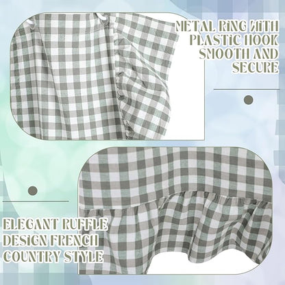 HunnmingRe Ruffled Gingham Shower Curtain Sage Green | 72'' x 72'' Vintage Farmhouse Curtain, Cotton Cottage Core Rural Checkered Plaid Decor, Fall Shower Curtain for Bathroom