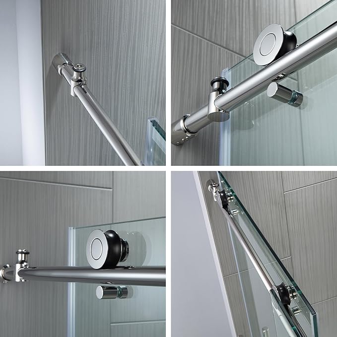 WOODBRIDGE Frameless Sliding Shower Door,44"-48" Width, 76" Height, 3/8" (10 mm) Clear Tempered Glass, Finish, Designed for Smooth Door Closing. Chrome