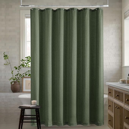 Olive Green Shower Curtain for Bathroom Water Repellent 72x108 Inch | Linen, Extra Long Extra Tall, Large, Shower Curtains 108 Inches Long, Hotel, Luxury Boho Farmhouse, Fabric Drapes, with Hooks