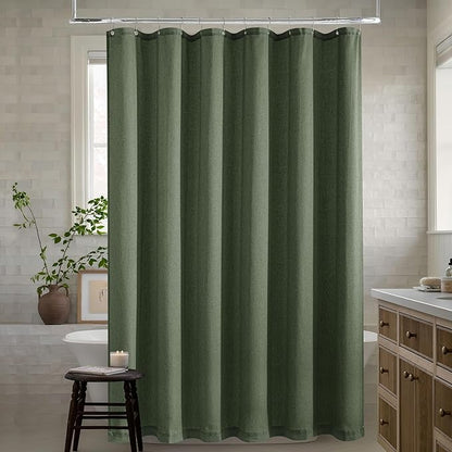 Olive Green Shower Curtain for Bathroom Water Repellent 72x92 Inch | Linen, Extra Long Tall, Floor to Ceiling, Shower Curtains 92 Inches Long, Farmhouse Aesthetic, Decor Drapes, with Hooks Sets