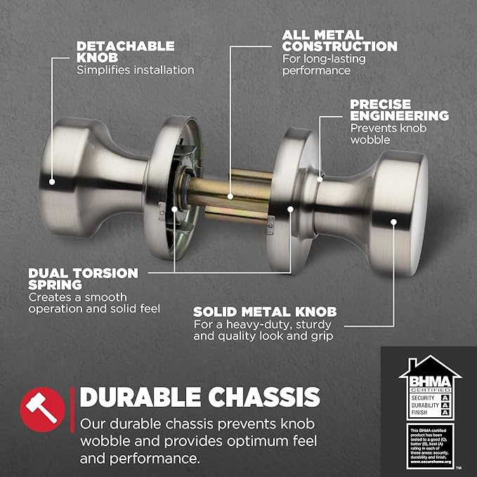 Kwikset Pismo Interior Passage Door Knob, Handle For Closet and Hallway Doors, Non-Locking Doorknob in Satin Nickel, with Microban Protection