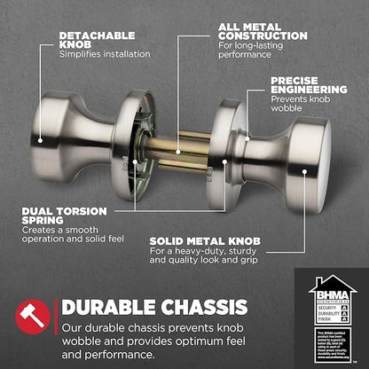 Kwikset Pismo Interior Passage Door Knob, Handle For Closet and Hallway Doors, Non-Locking Doorknob in Satin Nickel, with Microban Protection