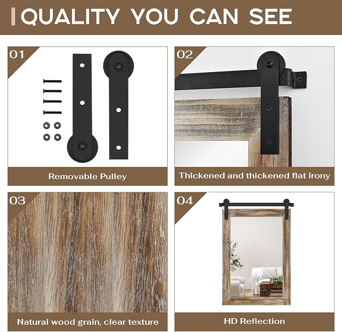 COGOOD Farmhouse Bathroom Mirrors for Over Sink - 30 x 22 Striped Brown | Rustic Barn Door Wood Framed Vanity Mirror for Entryway, Living Room, Bedroom, Dresser Wall Decor