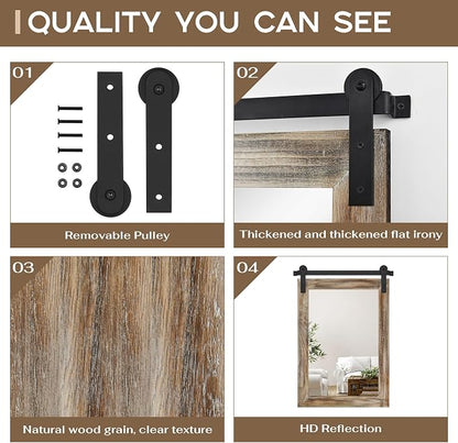 COGOOD Farmhouse Bathroom Mirrors for Over Sink - 30 x 22 Striped Brown | Rustic Barn Door Wood Framed Vanity Mirror for Entryway, Living Room, Bedroom, Dresser Wall Decor