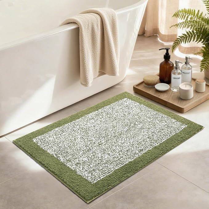 36x24 Large Bathroom Rugs Washable Non Slip, Olive Green Bath Mat for Bathroom Floor Tub, Soft Absorbent Quick Dry Mats for Shower, Bathtub,Home Decor