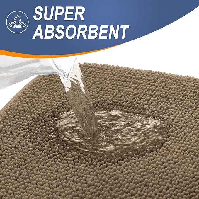 OLANLY Thick Memory Foam Bathroom Rugs 34x21, Soft Absorbent Bath Mat, Tan | Quick Dry Bath Rugs, Non-Slip Carpet, Machine Washable Mats for Bathroom Floor, Tub and Shower, Home Decor Accessories