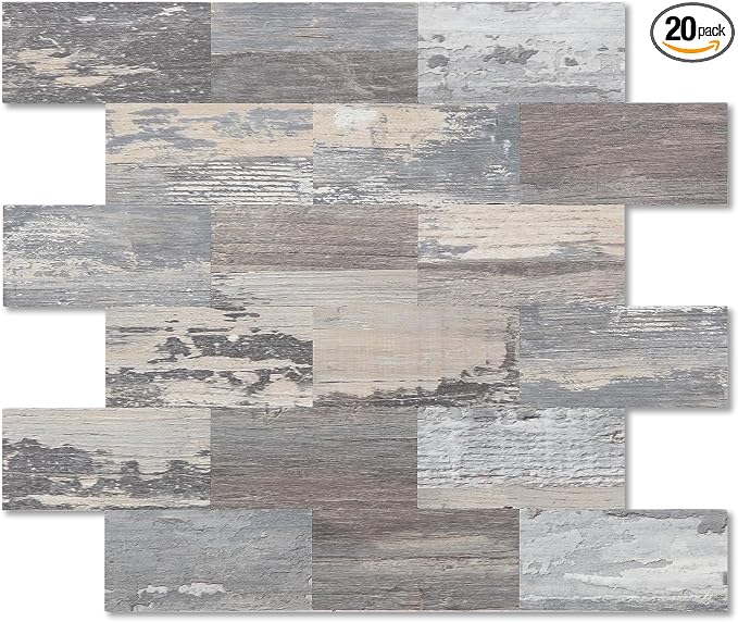 2026 New Upgrade Peel and Stick Backsplash Tile, Peel and Stick 11.34" X 11.57" Wall Tile for Kitchen, Bathroom, Fireplace, Laundry (Light Rustic, 20 Packs)