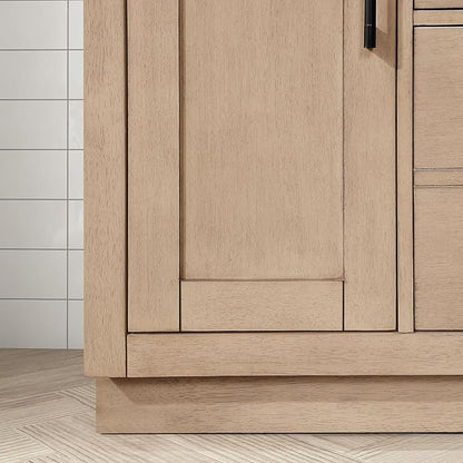 OVE Decors Bailey 42 in. Single Sink Freestanding Sahara Birch Bathroom Vanity with White Quartz Top, Matching Backsplash and Power Bar
